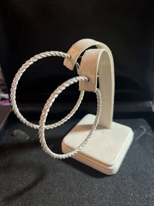 Silver tone Textured 2 1/4” Hoop Earrings Lever back  10-25 - Picture 1 of 4