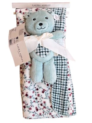 Laura Ashley Baby Blanket Green Teddy Bear Plush Toy Reversibile Blencow Spring - Image 1 of 4