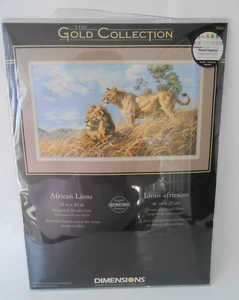 Dimensions Gold Collection AFRICAN LIONS Cross Stitch Sealed Kit VTG 1998 18x10 - Picture 1 of 6