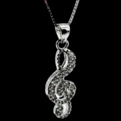 Collana donna chiave di violino argento 925 puntiluce brillanti laccio ciondolo. - Immagine 1 di 4