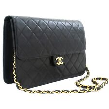 k13 CHANEL Authentic Chain Shoulder Bag Clutch Black Quilted Flap Lambskin Purse