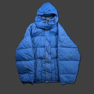 Vintage 70s Sears XL Down Filled Puffer Jacket Blue Removable Hood - Bild 1 von 13