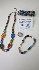 Murano Millefiori Art Glass Handmade Jewellery Bundle x5 Necklace Bracelets VGC - Picture 1 of 14