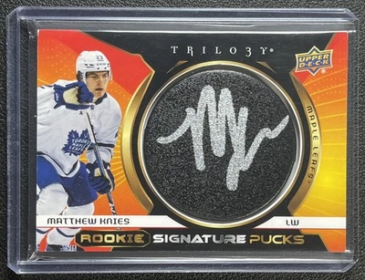 MATTHEW KNIES 2023-24 UPPER DECK TRILOGY #RSP-MA ROOKIE SIGNATURE PUCKS RC AUTO - Image 1 of 2