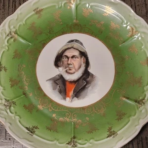 Plato antiguo Blenheim Alemania Gloucester Pescador Retrato 1880 Plato Verde - Imagen 1 de 13
