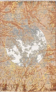 Contemporary Abstract Area Rug 4x7 Vegetable Dye Modern Wool/ Silk Carpet - Picture 1 of 17