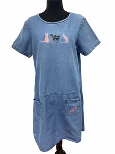 Vintage CB Casual Denim Woman Sz PL Embroidered Cats Pockets Casual Relaxed Fun - Picture 1 of 6