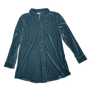 Soft Surroundings Size M Crushed Velvet Shirt Women's Button Front Green Velour - Picture 1 of 9