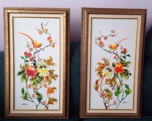 Ho Chu oil on canvas Painting Birds Bright Beautiful Colors - Picture 1 of 12