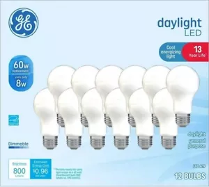 12-Pack GE LED Dimmable General Purpose Light Bulbs 60 Watt, Color Daylight, A19 - Picture 1 of 1