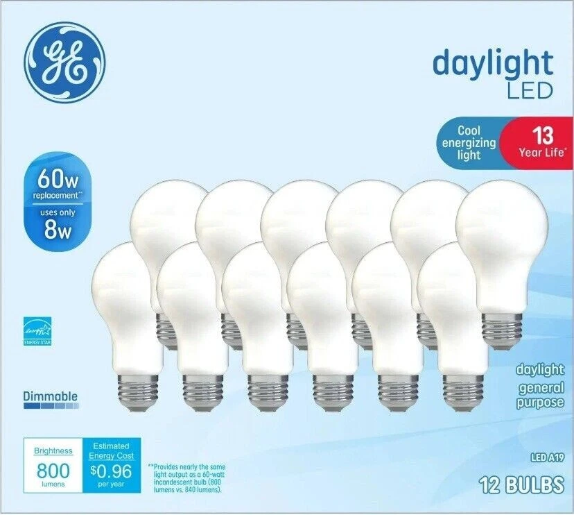 12-Pack GE LED Dimmable General Purpose Light Bulbs 60 Watt, Color Daylight, A19 - Image 1 of 1