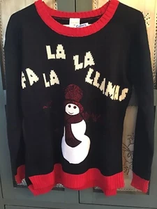 Girls Ugly Christmas Sweater Fa La La Lamas Snowman Black Red L/S Sz Medium NWT - Picture 1 of 6