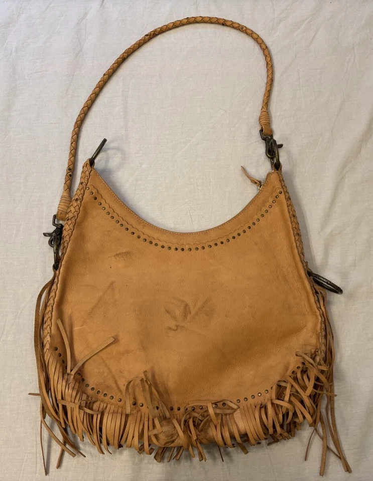 Bandolera Frye de cuero con flecos marrón hippy Foto 1 de 4