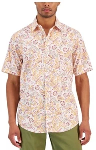 Club Room Mens Elevated Large Party Paisley Button Down Shirt Orange Pink Medium - Picture 1 of 4