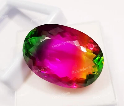 82 Ct Doublet Glass Stone Multi Color Tourmaline Oval Cut Stone Loose Gemstone - Image 1 of 4