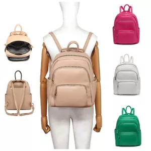 Mochila mediana de cuero sintético frontal de varios bolsillos para mujer Bolso trasero clásico - Imagen 1 de 10