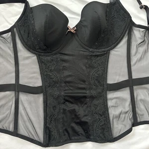 Vintage Victoria's Secret sexy Bustier Korsett schwarz 36D Spitze transparent zweite Haut - Bild 1 von 16
