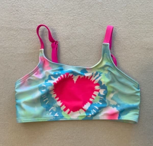 Tie Dye Heart Print Swimwear Top Girls Size 6Y Multi Stretch Adjustable Strap - Picture 1 of 6