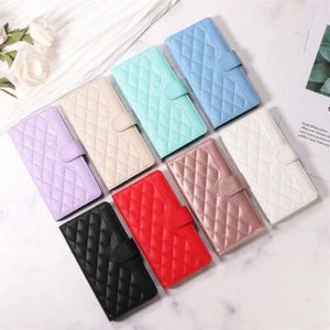 Grid Leather Wallet Strap Phone Case for Samsung A40 A50 A70 A12 A32 A12 A20E J6 - Picture 1 of 20