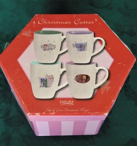 CHRISTMAS CUTIES By Sakura Set of 4 Coffee Cups / Mug Retro Look  - Picture 1 of 10