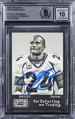 Broncos Champ Bailey Signed 2008 Topps Mayo #194 Card Auto 10! BAS Slabbed - Image 1 of 2