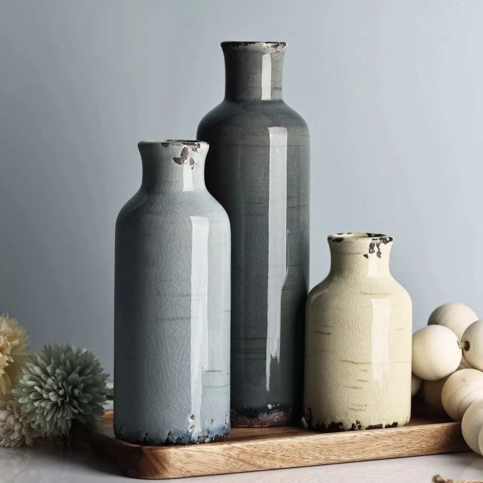 NUEVO Floreros Boho Altos Multicolor Cerámica West Elm (Juego de 3) Decoración del Hogar Foto 1 de 4