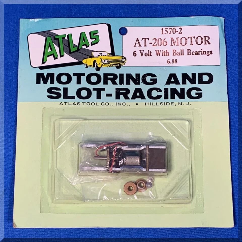 ATLAS SLOT CAR CHASSIS REPLACEMENT PARTS AT-206 6 VOLT MOTOR FULL CARD 1570-2 - Image 1 of 1