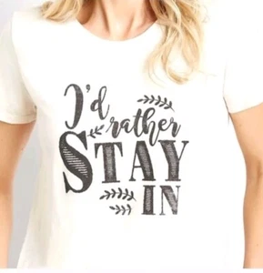 Maurices T Shirt 2X Ivory "I'd Rather Stay Home" Short Sleeve - Picture 1 of 7