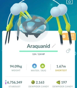♻️Pokemon GO - Araquanid (Lv28 w/ 3 Moves) PVP Great League♻️ - Bild 1 von 2
