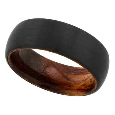 8mm Rohr Schnitt Innere Holz Wolfram Hochzeit Ring, Gebürstet Schwarz Finish, - Bild 1 von 2