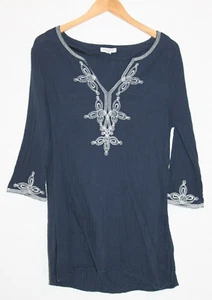 beachlunchlounge blue embroidered dress long sleeve v-neck cotton gauze feel - Picture 1 of 7