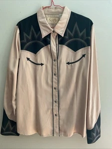Vintage Scully Western Shirt Size Large Tan And Black Sun Motif Flaw - Picture 1 of 9