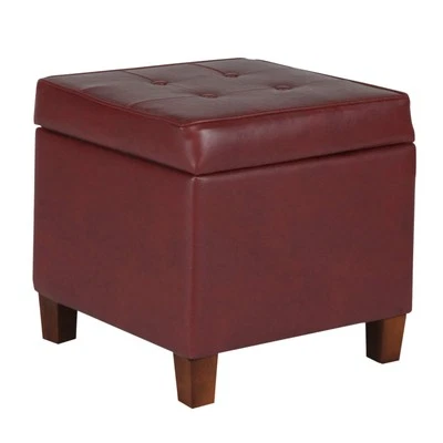 HomePop Leatherette Tufted Square Storage Ottoman with Hinged Lid, Red - Image 1 of 4