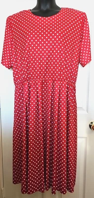 VTG Anthony Richards Size 22W Red White Knit Polka Dot Fit Flare Dress Stretch - Image 1 of 4