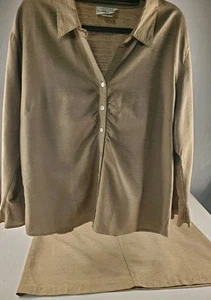Cotton Connection Size XL Beige Tan Silk Skirt and Top Set Rouched Buttons Long - Picture 1 of 23