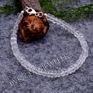 TOP QUALITY Natural Ice Quartz Beaded Bracelet, Faceted Roundel Gemstone Quartz - Picture 1 of 3