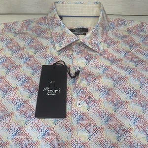 Camicia Mizumi Couture uomo grande multicolore vestibilità moderna manica corta con bottoni nuova con etichetta - Foto 1 di 19