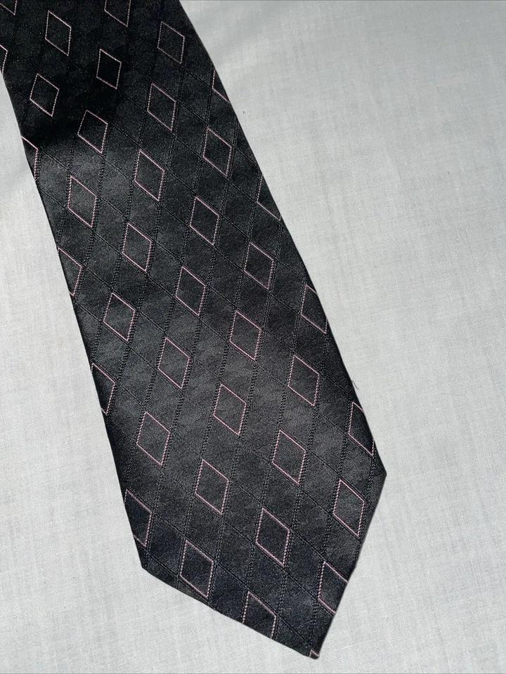 Corbata de vestir Privado para hombre talla 58” 3,75” motivo de diamante negro formal de negocios Foto 1 de 4