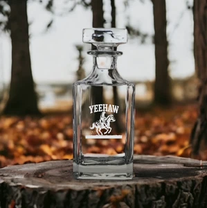 Cowboy Yeehaw Decanter 26 Oz Bourbon Whiskey Premium Glass Personalize Gift NEW - Picture 1 of 9