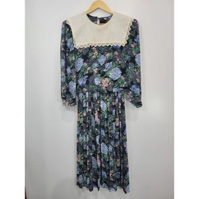Vestido midi estampado floral Lisa II con cuello de encaje manga larga talla 10 Foto 1 de 4
