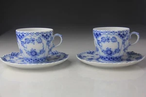 Pair of Royal Copenhagen Blue Fluted Full Lace Cups and Saucers #1035 - Picture 1 of 20