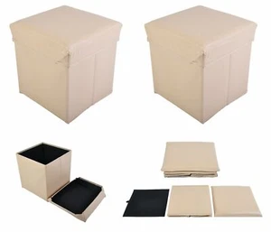 2x Plegable Cubo-Asiento Caja de Almacenamiento Taburete Banco Arca Beige - Imagen 1 de 3