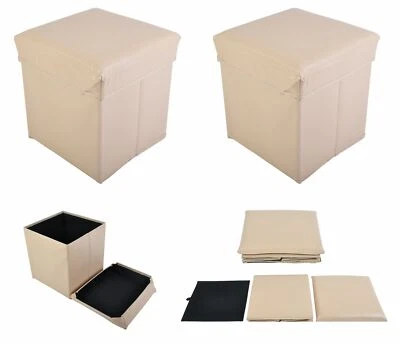 2x Faltbarer Sitzwürfel Aufbewahrungsbox Sitzhocker Sitzbank Truhe Fußbank Beige - Bild 1 von 3