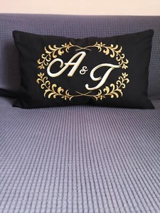 2nd Anniversary Gift Embroidered Personalised Cushion with Monogram Wedding Gift - Picture 1 of 6