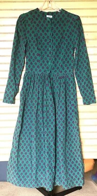 Laura Ashley Vintage Green Cotton Corduroy Side Zip Long Prairie Dress Women 10 - Image 1 of 4