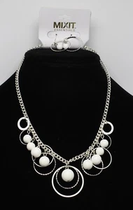 Nuevo Collar de Plata con Cuentas Blancas y Pendientes a Juego de MIXIT #N2560 - Imagen 1 de 2