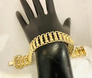 "Brazalete llamativo corte grabado en oro italiano de 14 k 7,5""" - Imagen 1 de 6