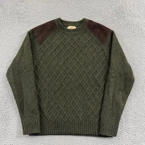 Telluride Sweater Men's Medium Green Wool Shoulder Patch Cable Knit Pullover - Picture 1 of 10