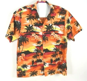 Jade Fashions Vintage Herren XL Hawaii Aloha Hemd Orange Palme Sonnenuntergang Top - Bild 1 von 4