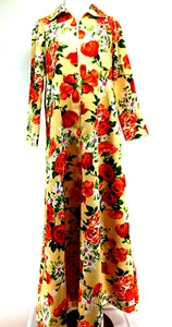Vtg 60s 70s SEARS Loungewear House Coat Robe Dress BOLD FLORAL Women's Fits L * - Picture 1 of 10